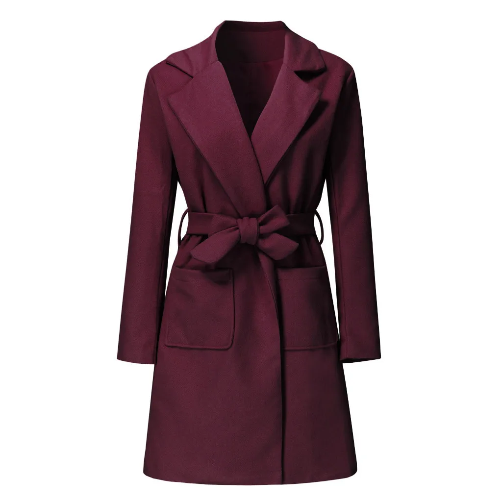 Женская куртка осень зима приталенная Дамская однотонная ветровка длинный рукав длинное пальто Элегантная мода