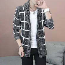 2020 Cardigan sweater men spring sweater jacket Korean version outside wear slim jacket plaid