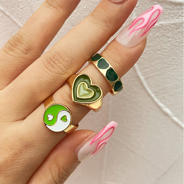 Heart Y2K Ring Set Open Cooper Rings For Women Candy Color Hand-painted Knuckle Rings Jewelry