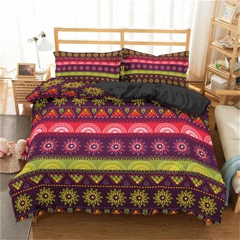 

Homesky Bohemia Flower Bedding Set Geometric Stripes Duvet Cover Single Double King Queen Size Quilt Cover Pillow Case Textile