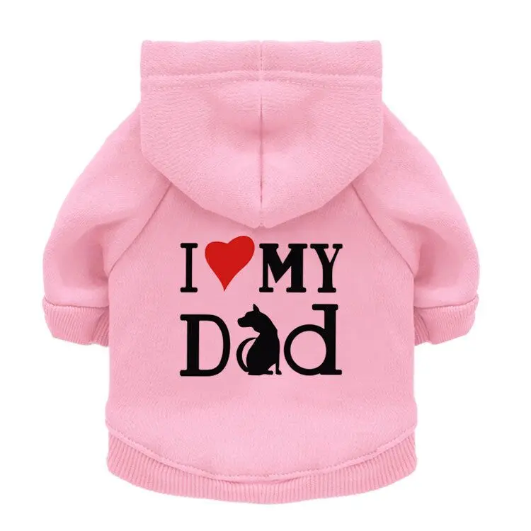 Розовый Зимняя одежда для собак с надписью «I Love My Dad собака пальто Флис щенок куртка теплая толстовка с котами, ПЭТ Костюмы толстовки для собак для чихуахуа, йоркширского терьера - Цвет: Розовый