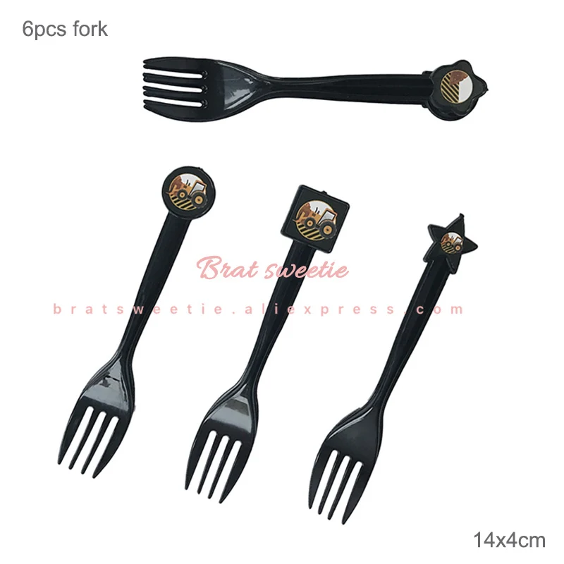 CONST fork Строительные вечерние экскаватор Дети Мальчики тематические праздничные товары для дня рождения бумажные тарелки одноразовые трубочки Посуда украшения - Цвет: CONST fork