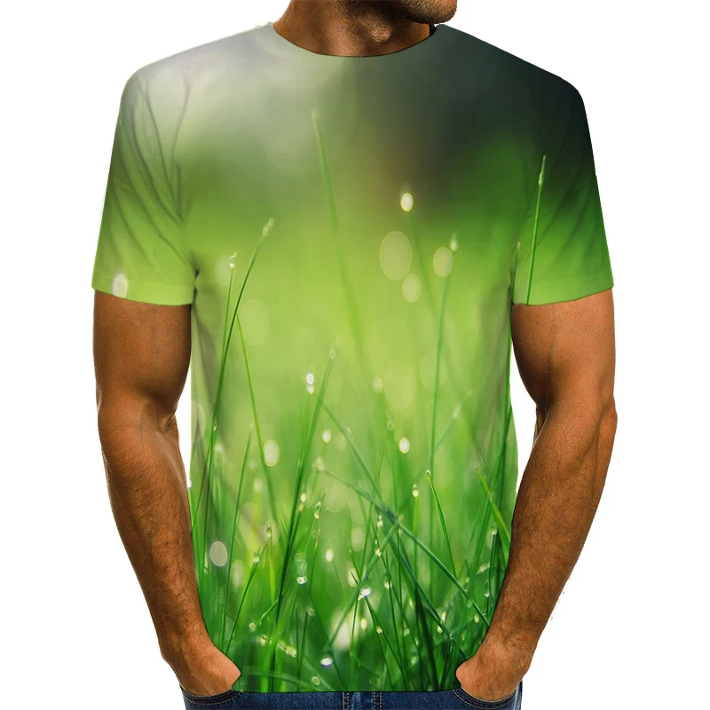 

UNEY Grass T Shirts For Men US Size Sunlight Shirt Natural Short Sleeve Men/Woman Tees Boy Water drop Round neck Tops