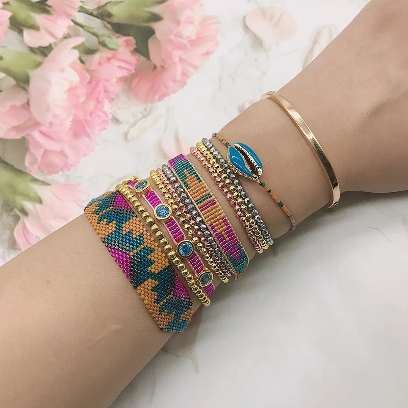 BLUESTAR MIYUKI браслет с геометрическим узором шикарный корпус Pulseras Mujer Moda хрустальный