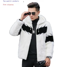 Мужская шуба из настоящей норки, шуба с капюшоном размера плюс, Мужская норковая шуба, Короткие Роскошные куртки, мужские шубы из натурального меха KJ1404