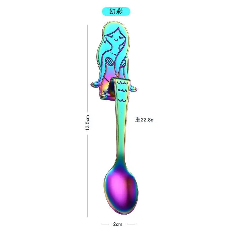 20 pack creative mermaid small coffee spoon stainless steel honey tea spoons for tea party novelty souvenir spoons - Цвет: Rainbow