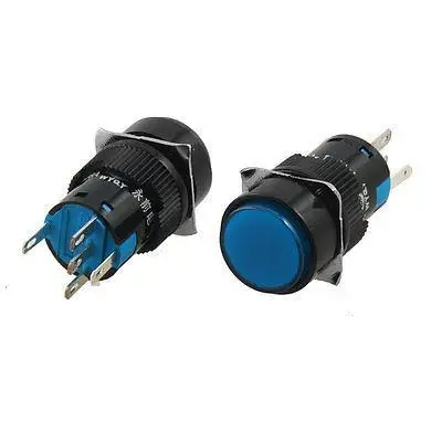 

5 Pcs AC 220V Blue Round Light Latching SPDT 16mm Push Button Switch AC 5A/250V