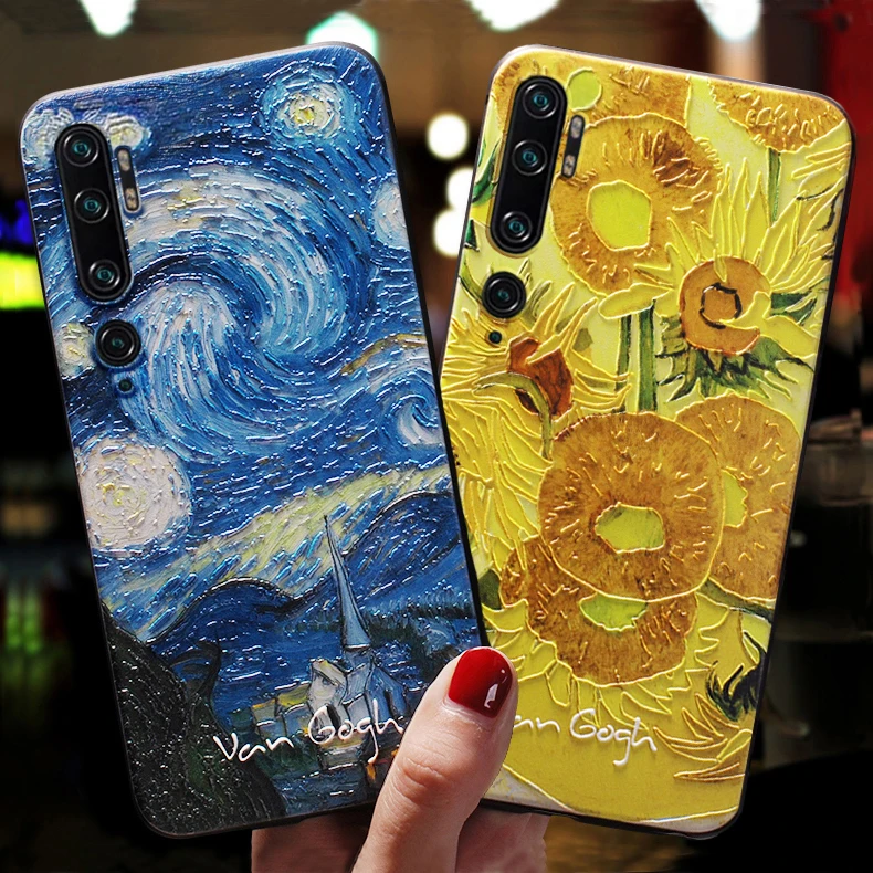 3D чехол для телефона Xiomi Xiaomi Mi Note 10 Pro Funda силиконовый черный с подсолнухом|Бамперы|