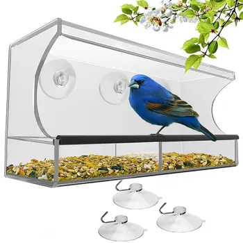 

Transparent Bird Feeder Acrylic Bird Cage Clear Window Viewing Bird Feeders with Strong Suction Cup Bird House Feeding