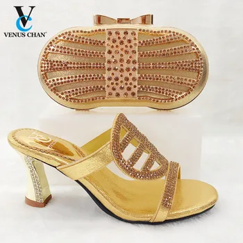 

Latest African Style Nigerian Ladies Party Shoes and Bag to Match in Heel African Women Matching Shoes and Bag Set in Gold Color
