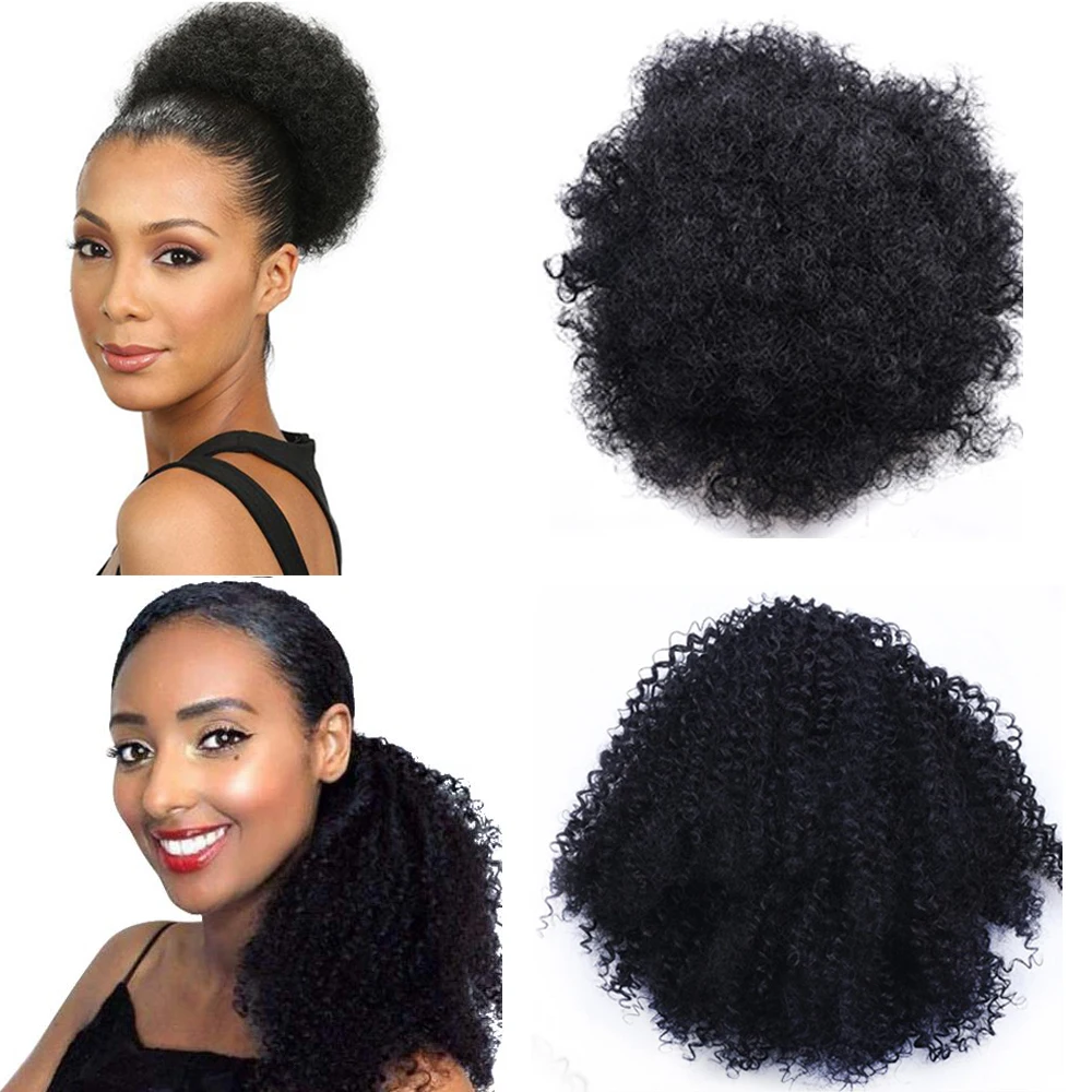 Afro Curly Ponytail Synthetic Hair Puffs Drawstring Bun Clip in Extensions Hairpieces for Women | Шиньоны и парики