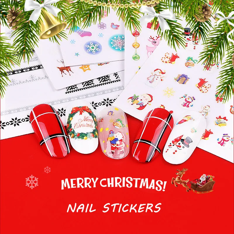 

3D Christmas Nail Sticker Santa Claus Snowman Gift DIY Water Transfer Slider Full Wrap Xmas Cartoon Winter Slider Decal F650