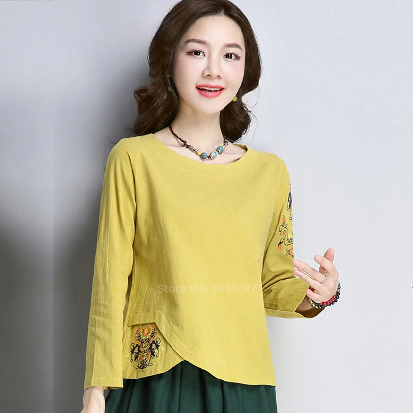 Хлопковые льняные традиционные китайские винтажные Топы Cheongsam с вышивкой, Женская свободная одежда с круглым вырезом, ретро юбка, наряды