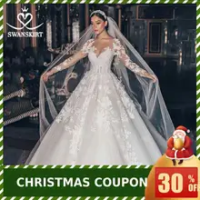 Роскошное Свадебное платье Swanskirt с аппликацией из бисера бальное платье размера плюс с длинным рукавом с цветами свадебное платье Vestido de noiva QY01