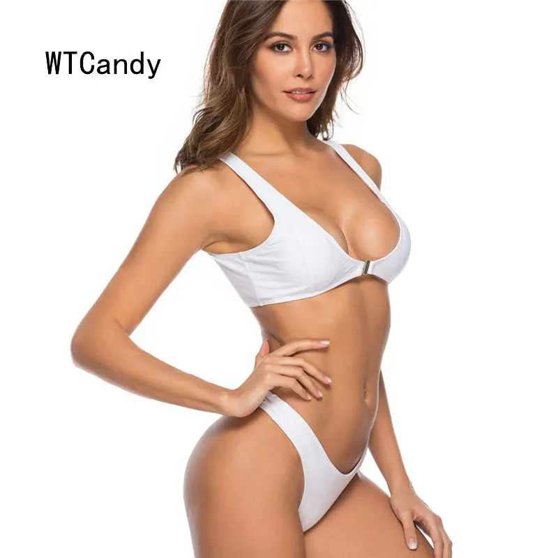 WTCandy 2020 сексуальный микро бикини Одноцветный белый купальник для женщин с