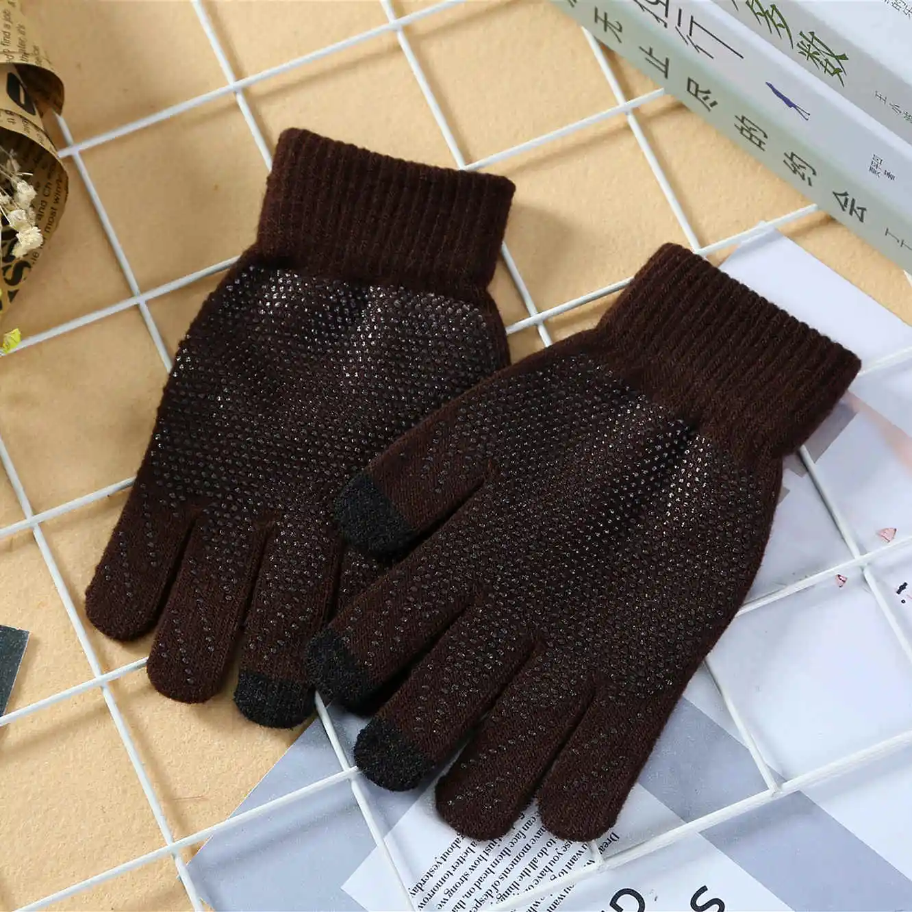 Мужские перчатки полный палец осень зима экран чувство Нескользящие трикотажные перчатки варежки спорт на открытом воздухе ветрозащитный холодную погоду guantes - Color: dark coffee