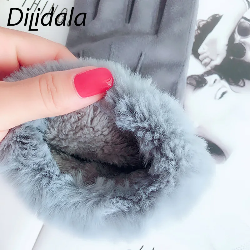 Dilidala Замшевые женские перчатки плюс бархатные толстые теплые с сенсорным