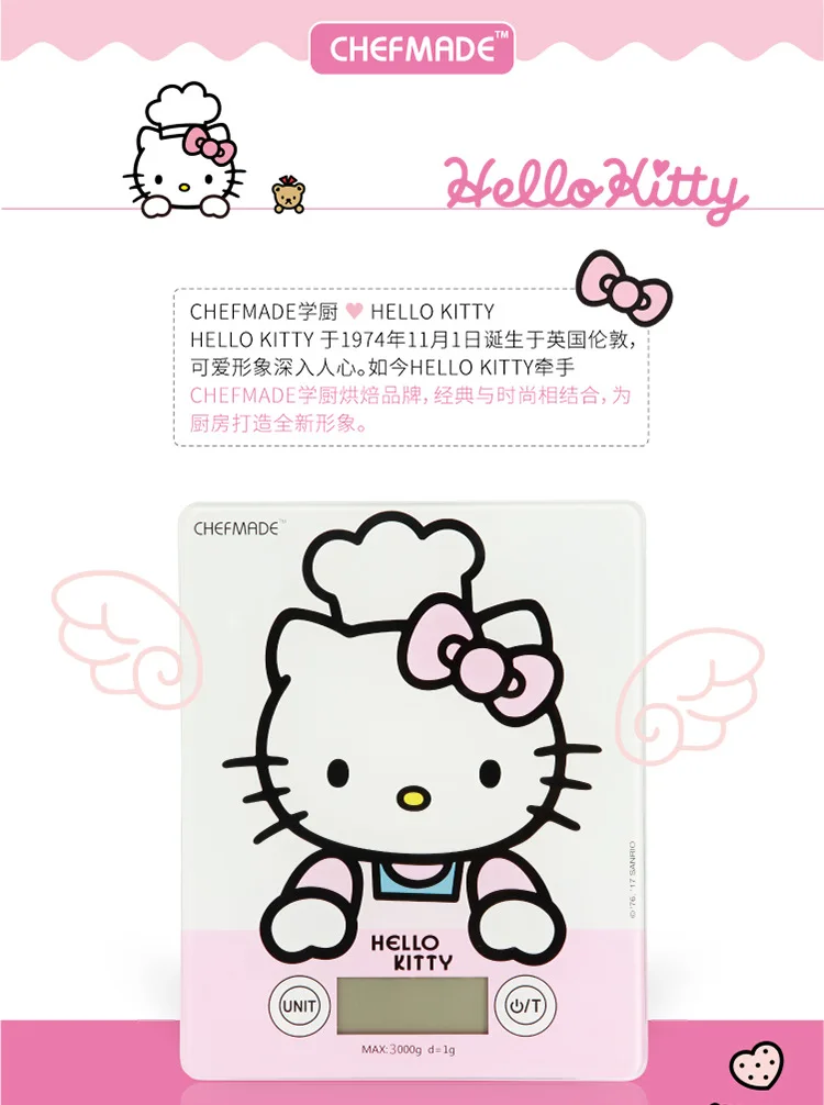 CHEFMADE hello kitty, авторизованный сенсорный экран, кухонные весы для выпечки, закаленное стекло, светодиодный цифровой прибор, бытовые электронные весы, инструмент