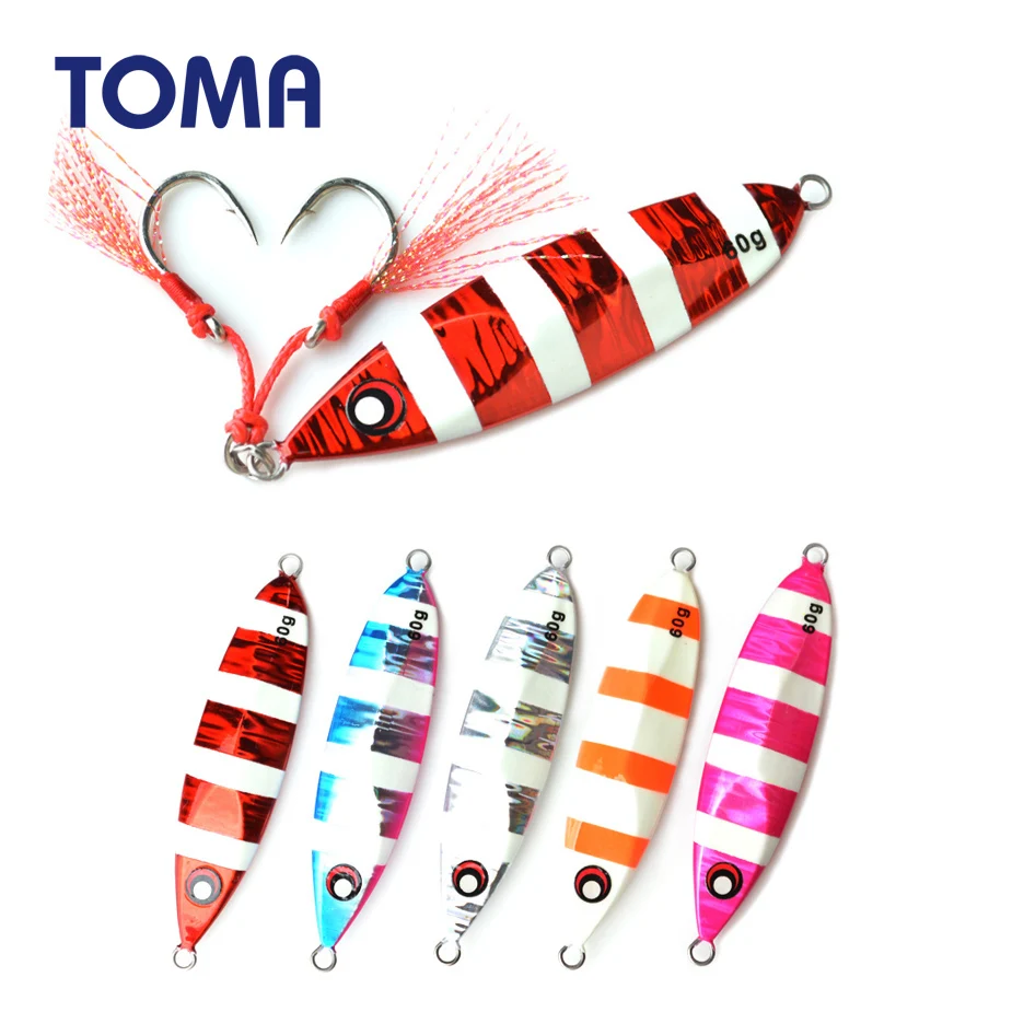 

TOMA Luminous Lead Fish Jig Fishing Lures 60G 80G 100G 150G Metal Spoon Slow Fall Jigging Lure Artificial Bait Boat Fishing