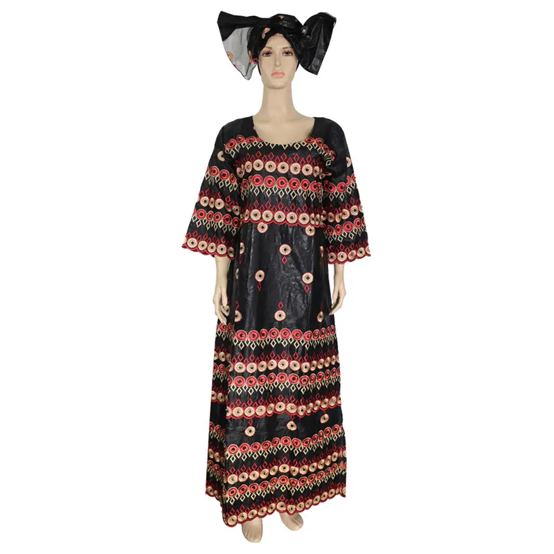 H& D африканские платья для женщин bazin riche dashiki платье с вышивкой длинное платье с повязкой на голову традиционные африканские Макси платья - Цвет: Черный