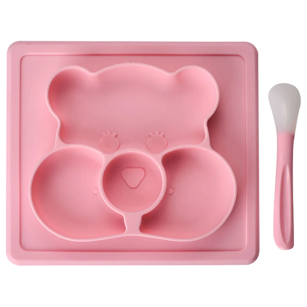 Table Silicone With Spoon Feeding Baby Food Tray Suction Cup Plate Cartoon Bear Training Cute Anti Slip Tableware Kids Dining