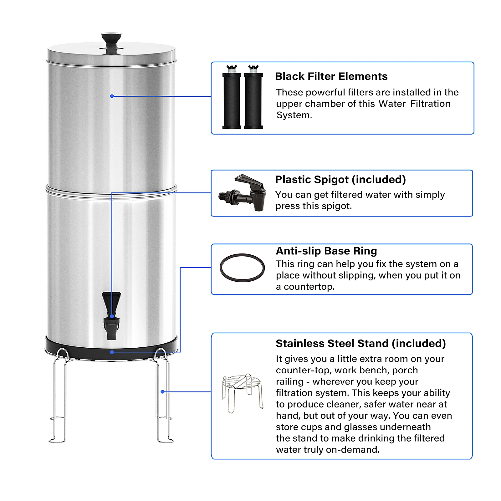 Gravity Water Filter System 9/11L Water Filtration Bucket for Home Outdoor Camping Emergency Preparedness Camping Equipment