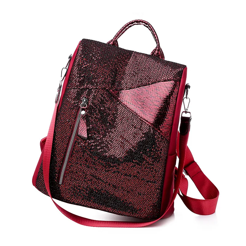

13L Oxford Anti-theft Backpack Women Sequins Backpack Female 2020 Fashion Backpacks Ladies Bag Korea Unique Red Black New Solid