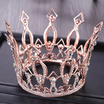 Европейский Королевский король, королева, корона, кристалл, свадебная голова, ювелирное изделие, корона, Тиары и короны, свадебные аксессуары для волос - Окраска металла: Rose gold