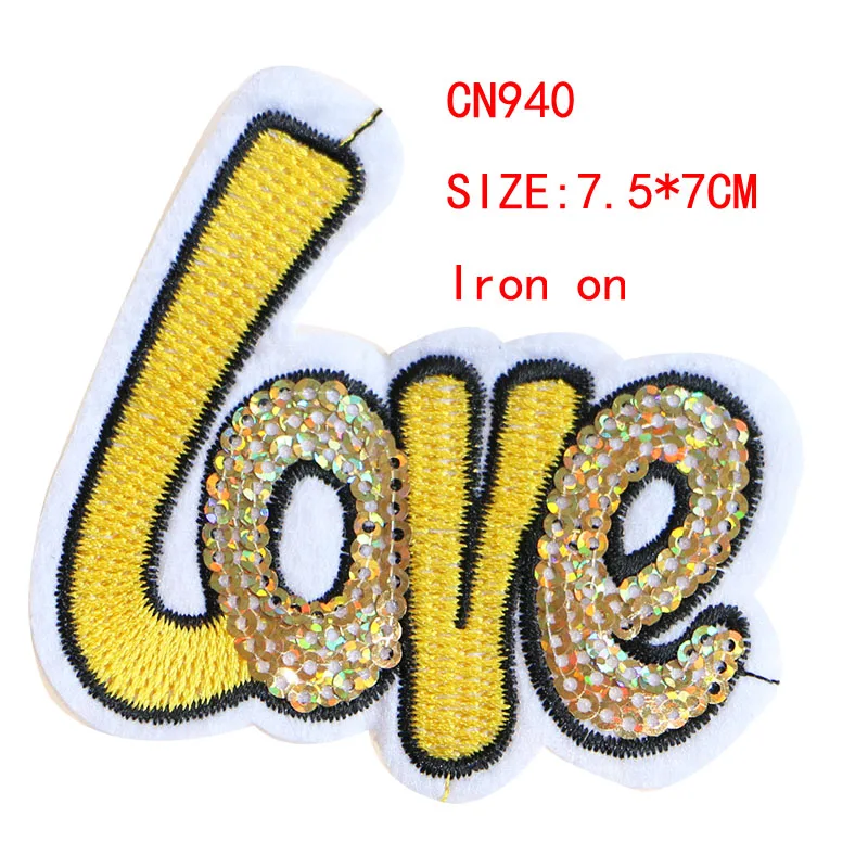 러브 레터 스팽글 아이콘, 의류용 패치에 수 놓은 아이언, DIY 줄무늬 옷, 패치 워크 스티커, 맞춤 배지, 2 개