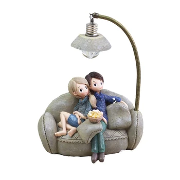 

Mini Resin Couple Sitting in Sofa with Lamp Living Room Bedroom Decorations for Home Lovers