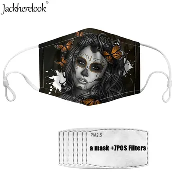 

Jackherelook Butterfly Sugar Skull Black Face Mouth Mask Anti-Dust Adjustbale Kids Masks 7PCS Filter paper Washable Gothic Masks