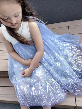 

2020 Fashion girls kids dress Elsa dress cloak princess dress clothing mesh long dresses cape cosplay costume