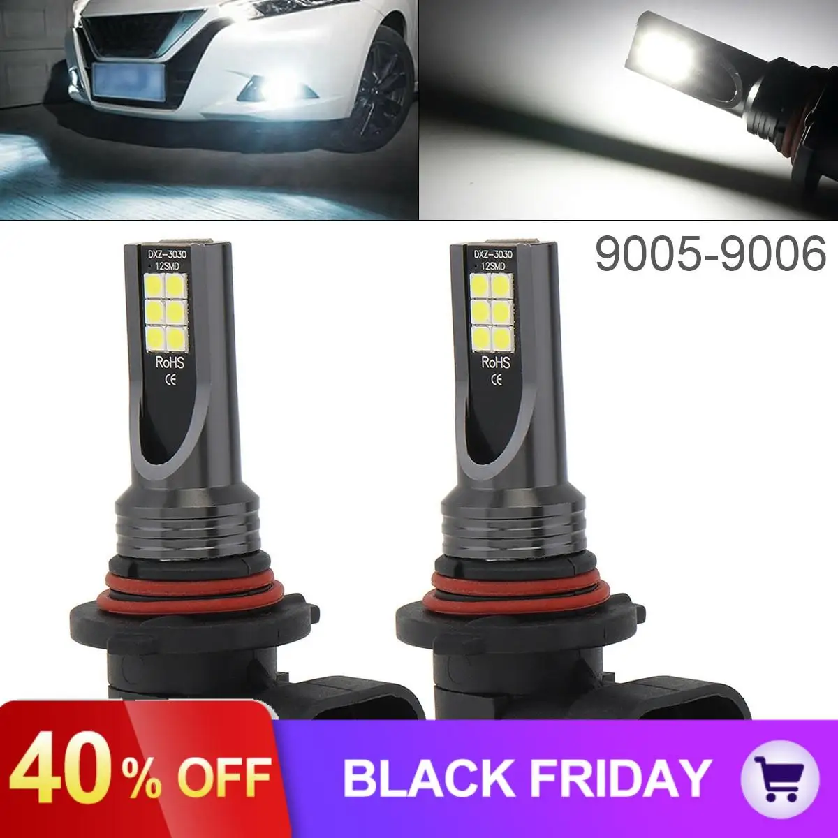 

2pcs 12V 9005 9006 3030 SMD Car Fog Light 1200LM 6500K-7500K White Driving Running Car Fog Lamp Auto Light Bulbs
