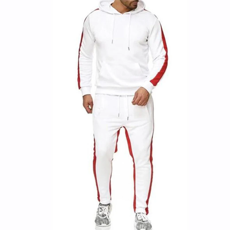 white QD-TZ-01 Мужская спортивная одежда набор строчка полосатый спортивный костюм мужской комплект - Цвет: white QD-TZ-01