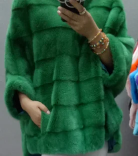 green zipper Новая роскошная женская шуба из натурального меха норки, пальто-кардиган на молнии в полоску - Цвет: green zipper