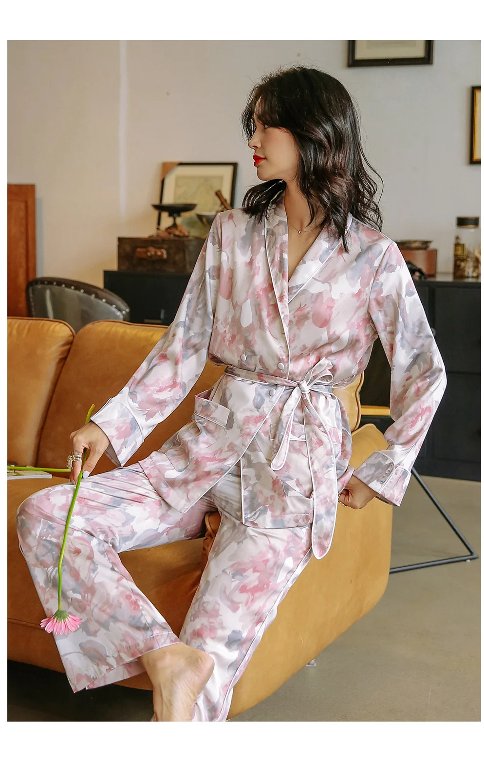 Новые осенние модные пижамы изысканные и роскошные пижамы женские пижамы с длинными рукавами корейский Свободный домашний костюм с принтом
