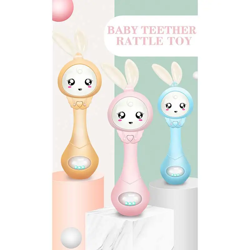 

1pc Cute rabbit teether music stick cute cartoon baby rattle music tooth rope rattle baby early education pink/orange/green/blue