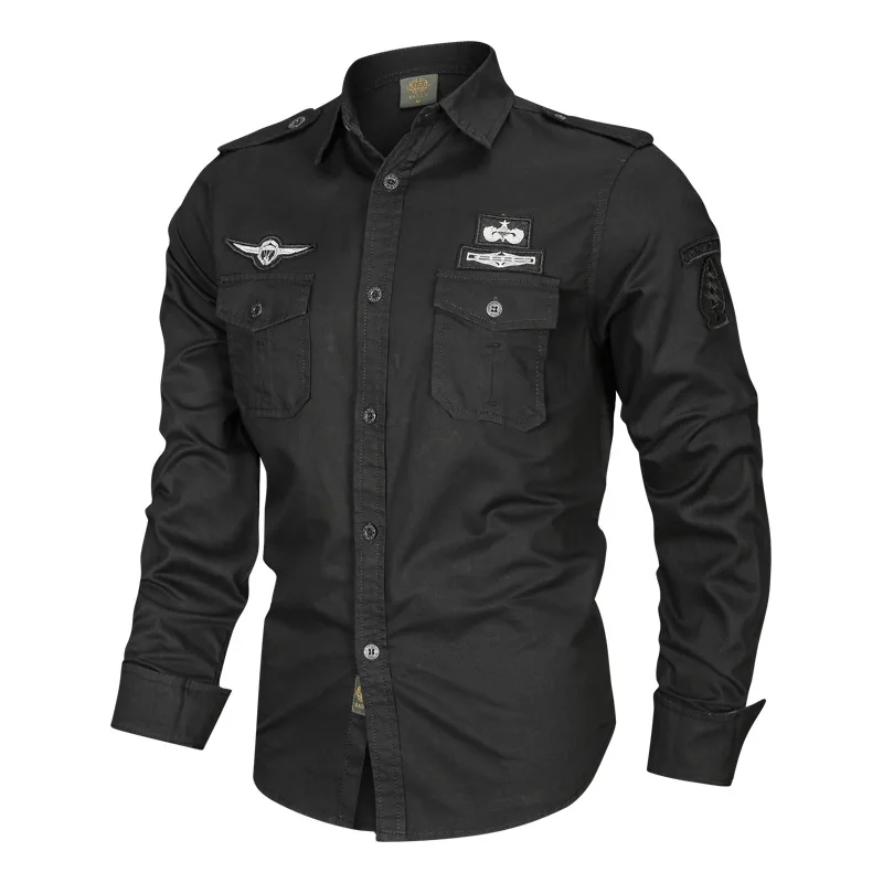 Men\'s Spring Long Sleeve Military Shirt Cotton Army Autumn High Quality Cargo Shirts Camiseta Masculina Male Basis Dress Shirts
