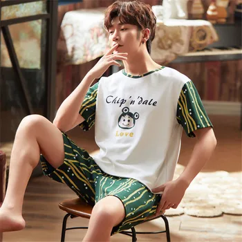

Chinese Pajamas Casual Home Wear Pajamas Comfortable Pajamas Men's Fashion Style Short Sleeve Shorts Cartoon Printed Pajamas