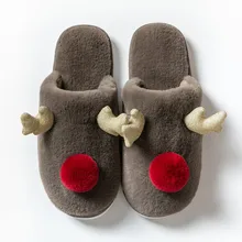 Мужские зимние домашние тапочки с оленем; нескользящая обувь; повседневные теплые тапочки