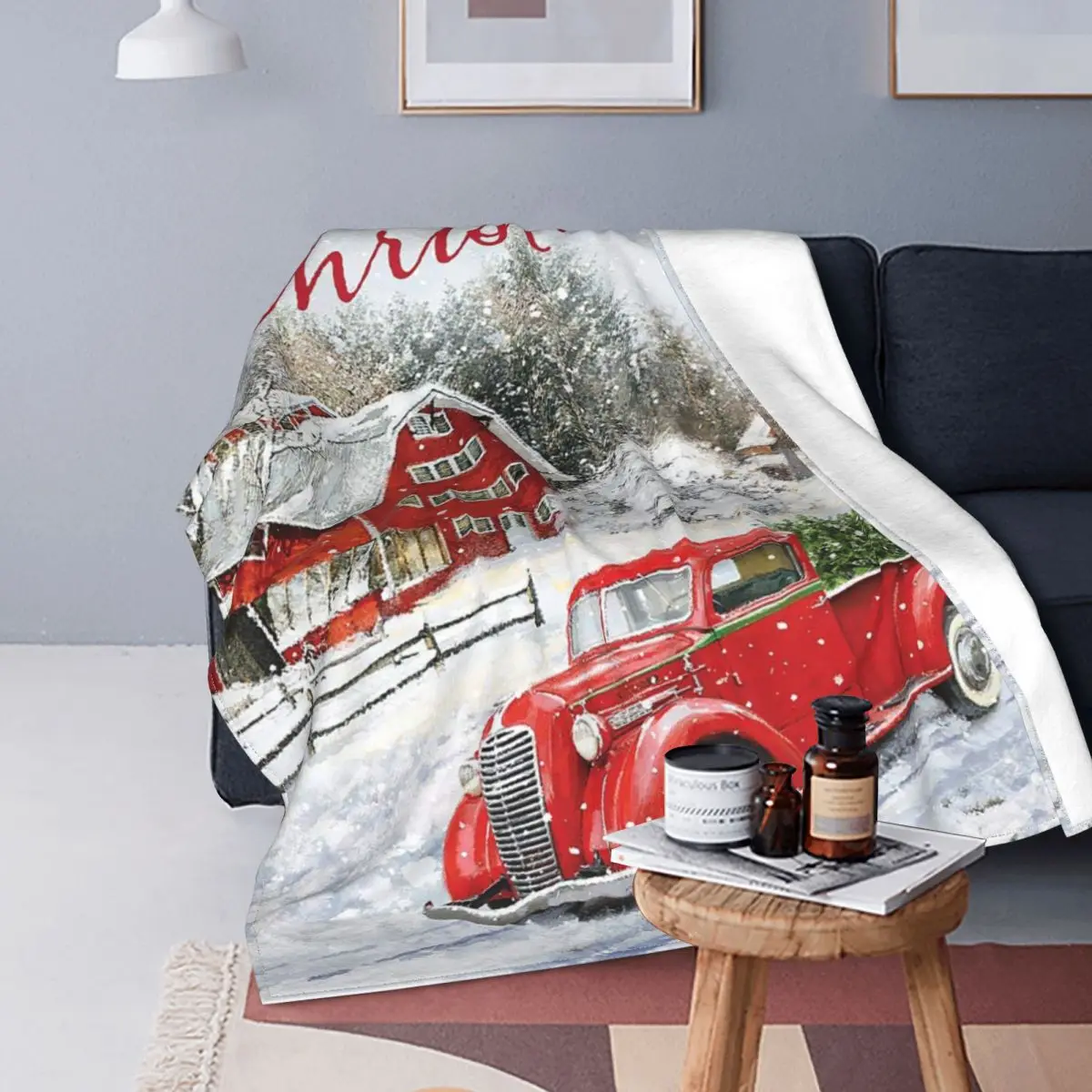 Nordic Red Truck Blankets Merry Christmas New Year Flannel Funny Warm