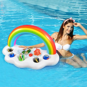 

Fun Summer Party Bucket Rainbow Cloud Cup Holder Inflatable Pool Float Beer Drinking Cooler Table Bar Tray Beach Swimming Ring