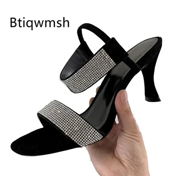 

2020 Black Suede Rhinestone Sandals Women Open Toe Strange High Heel Shoes Woman Sexy Party Shoes