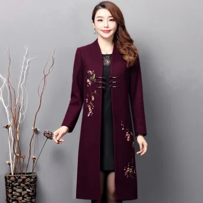 Rich purple Шерстяное пальто, новинка, Женская Осенняя зимняя одежда, модное, средней длины, с вышивкой, женское темно-синее шерстяное пальто SS493 - Цвет: Rich purple