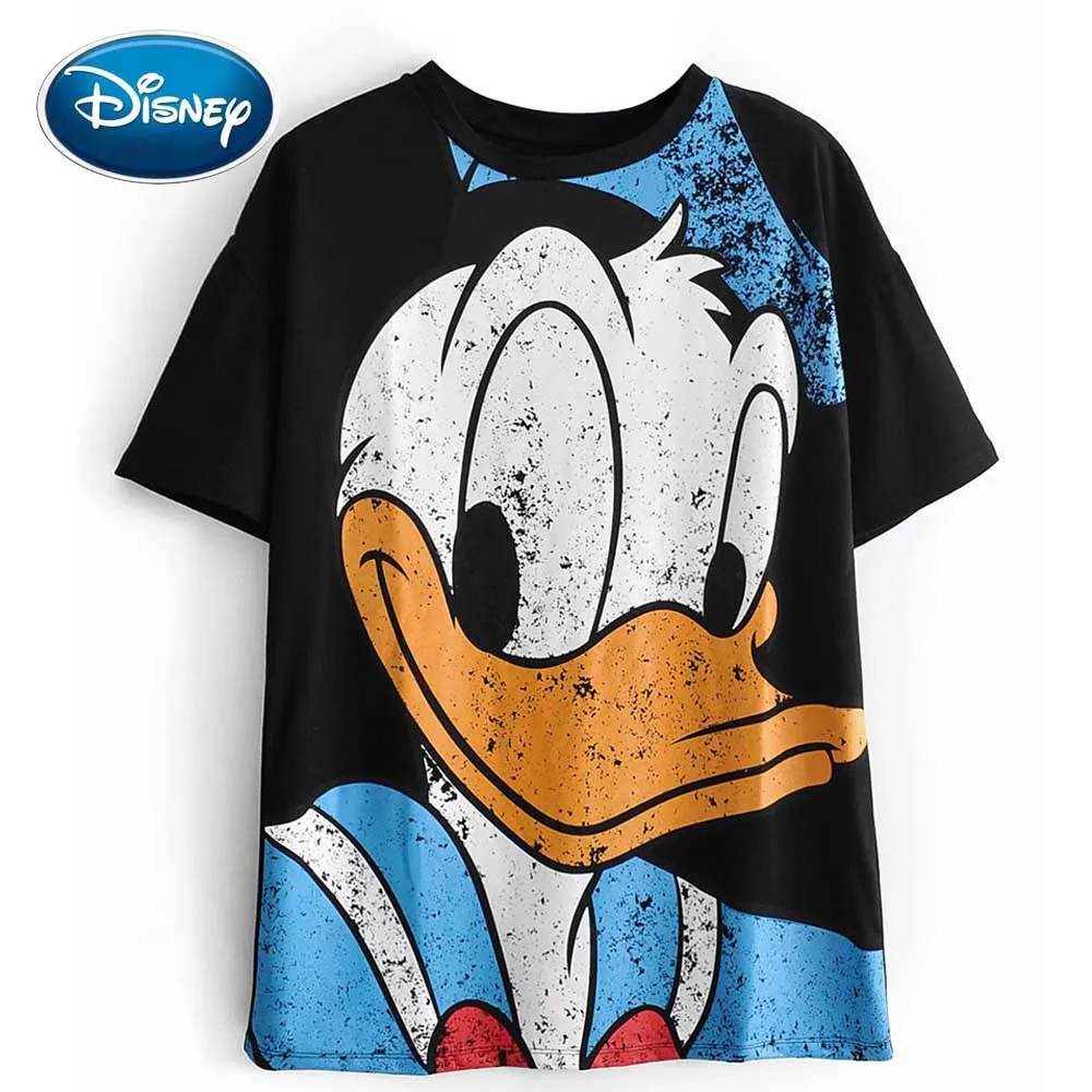 Модная Милая Черная футболка с мультяшным принтом Дональд Дак Disney пуловер