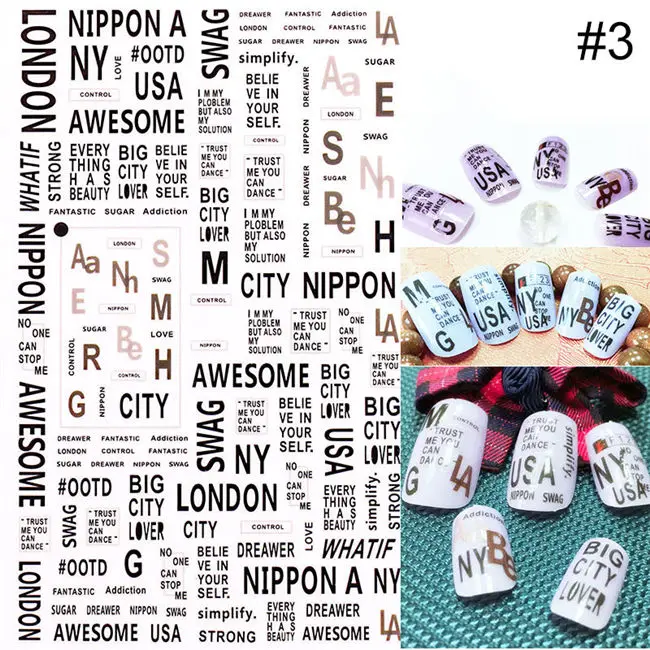 3D Nail Sticker Mixed Patterns Self-adhesive Transfer Decals Monogram 3D Nail Art Decoration Design Nail Sticker Paper - Цвет: 3