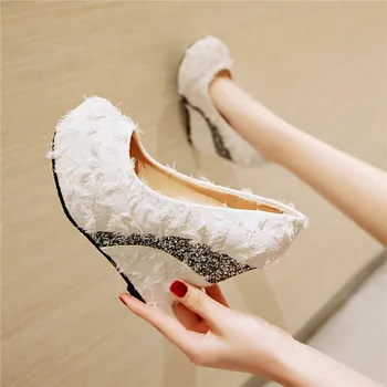 

Summer 2019 Wedges Womens Shoes Heels White Green Purple Party Wedding Bridal Platform Shoes Tassel Plus Size Pumps 43