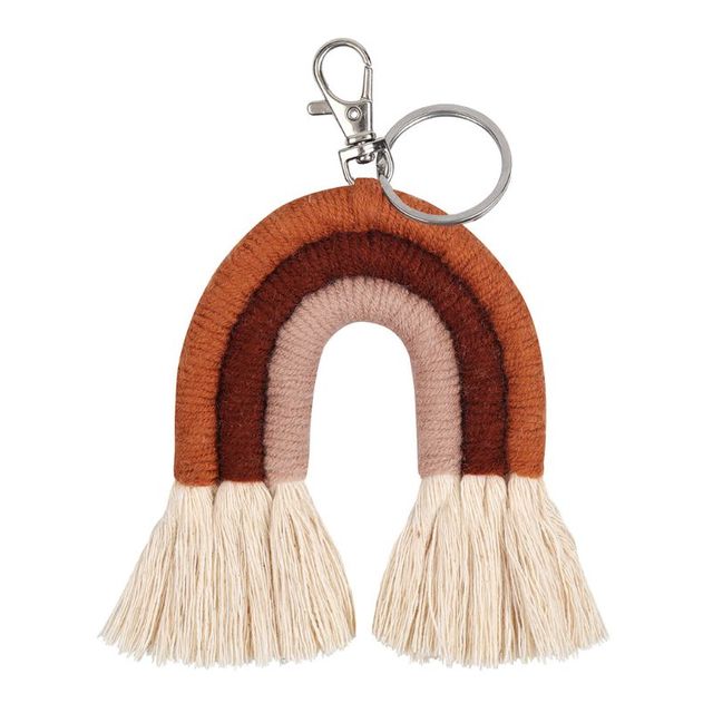 Rainbow Keychains for Women Tassel Macrame Keyrings Key Holder Jewelry P31B