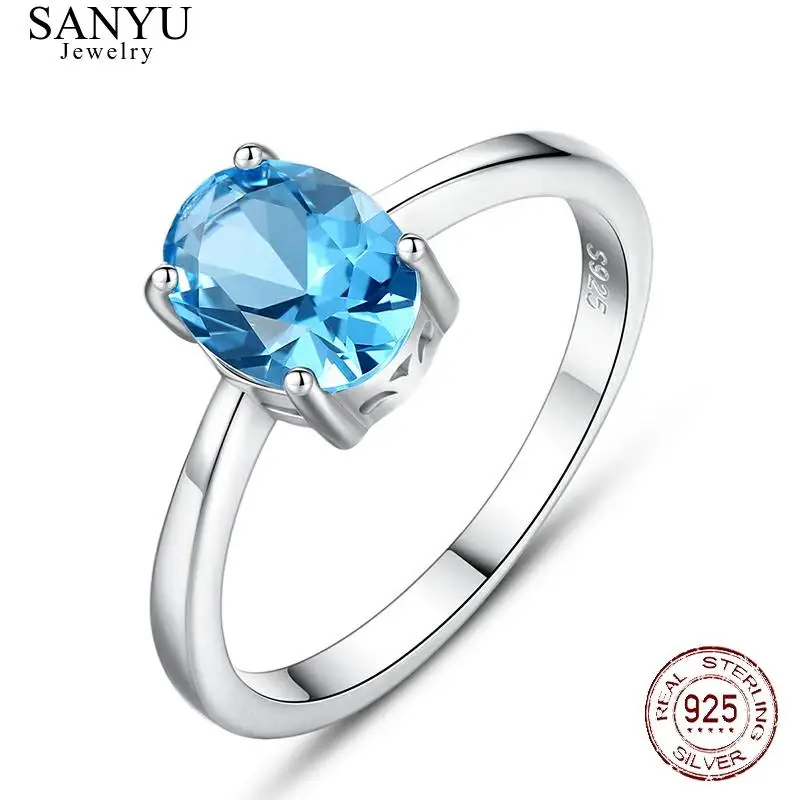 

SANYU Oval Shape Sky Blue Topaz Sterling Silver Rings For Women 100% Authentic 925 Silver Gemstone Ring Jewelry Bague femme