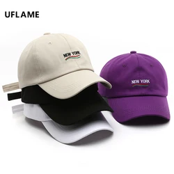 UFLAME Cotton Baseball Cap for Women Men Summer Sunscreen Cap Adjustable Soft Top Cap Unisex Letter Embroidery Snapback Hat Bone